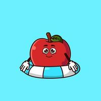 lindo personaje de manzana con flotador de anillo de natación vector