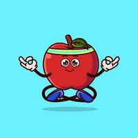 lindo personaje de manzana meditando vector