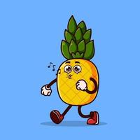 Cute pineapple character walking with happy face vector