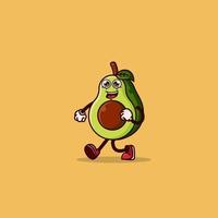 lindo personaje de aguacate caminando con cara feliz vector