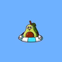 Cute Avocado character with swim ring float vector