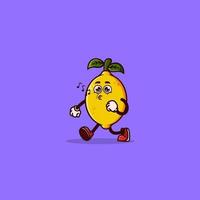 Cute Lemon character Walking and whistling vector