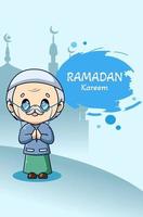 Muslim old man greetings ramadan kareem cartoon illustration vector