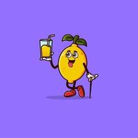 Cute Lemon character with lemon juice on hand vector