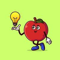 lindo personaje de manzana con idea de bombilla en mano vector