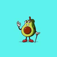 lindo personaje de aguacate con gesto fresco y gafas de sol vector