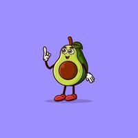 lindo personaje de aguacate con cara feliz y gesto señalador vector