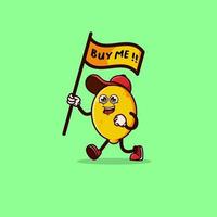 Cute Lemon character carrying a flag that says buy me vector