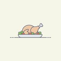 Ilustración de icono de vector de pollo asado