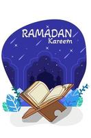 Corán en la ilustración de dibujos animados de Ramadán Kareem vector