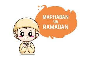 Muslim boy ramadan kareem cartoon illustration vector