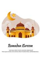 mezquita de dibujos animados plana en la ilustración de ramadan kareem vector