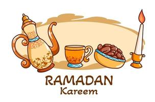 Breaking the fast at ramadan kareem cartoon illustration vector