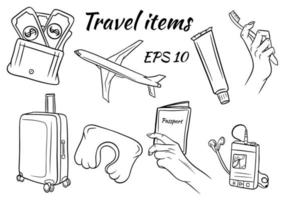 Set of travel items vector