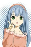 Cute and beautiful girl long blue hair design character cartoon illustration vector