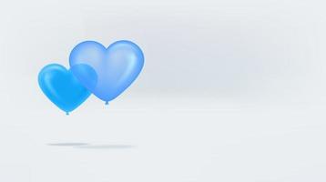 Blue heart air balloons on white background. Banner with copy space ready for a text vector