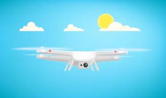 Flying drone with digital camera in a sky vector