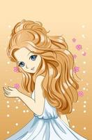princesa hermosa y linda ilustración de dibujos animados de personaje de diseño de pelo rubio largo