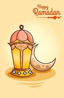 Lantern and moon at ramadan mubarak cartoon illustration vector