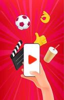 Man watching video on his modern smarphone via mobile application. Sports, action, cinema, tv vector