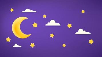 Ramadan decoration. Vector banner with moon and stars. Plasticine effect illustration