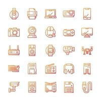 conjunto de iconos de dispositivos y gadgets con estilo degradado. vector