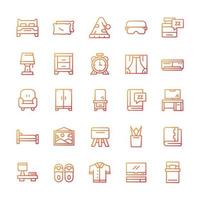 Set of Bedroom icons with gradient style. vector