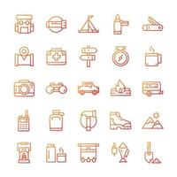 Set of Hiking Camping icons with gradient style. vector