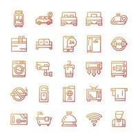 conjunto de iconos de hotel con estilo degradado. vector