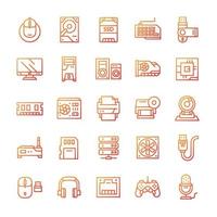 Set of Computer and Hardware icons with gradient style. vector