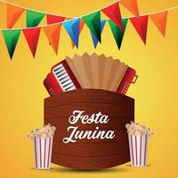 festa junina invitación evento brasileño con instrumento musical creativo vector
