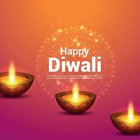 Happy diwali celebration greeting card with vector diwali diya