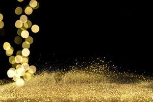 Close-up bokeh lights with golden glitter