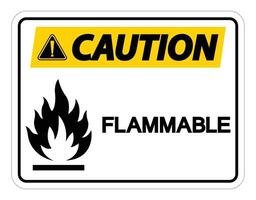 Caution Flammable Symbol Sign on white background vector