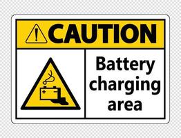 Caution battery charging area Sign on transparent background vector