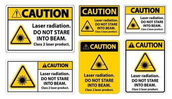 Precaución con la radiación láser, no mire fijamente al rayo, signo de producto láser de clase 2 sobre fondo blanco. vector