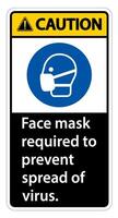 Caution Face mask required to prevent spread of virus sign on white background vector