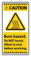 Caution Burn hazard safety,Do not touch label Sign on white background vector