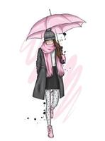 Beautiful girl in stylish clothes. Fashion and style, clothing and accessories. vector