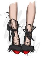 Women's legs in beautiful high-heeled shoes. Fashion and style, shoes and accessories. vector