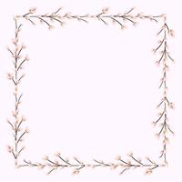 square frame made of willow twigs.Easter wreath made of willow stalks.Vector flat illustration isolated on a white background. Design for invitations, postcards, printing. vector