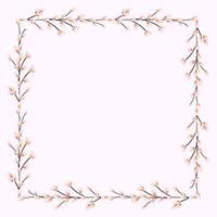 square frame made of willow twigs.Easter wreath made of willow stalks.Vector flat illustration isolated on a white background. Design for invitations, postcards, printing. vector