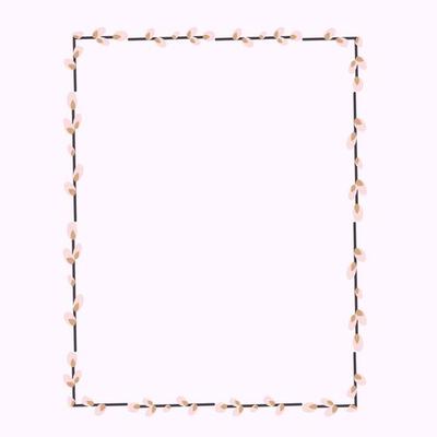 Rectangular Easter frame with willow twigs.Vector flat illustration isolated on a white background. Design for invitations, postcards, printing.