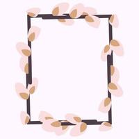 Rectangular Easter frame with willow twigs.Vector flat illustration isolated on a white background. Design for invitations, postcards, printing. vector