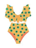 Female two-piece swimsuit with polka dot print. A swimsuit in a retro style. Vector Flat Illustration