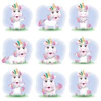 cute unicorn collection with apache costume vector