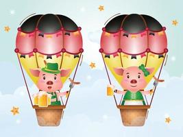 couple pig with air balloon octoberfest vector