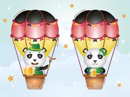 Cute panda on hot air balloon with traditional oktoberfest dress vector