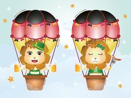 Cute lion on hot air balloon with traditional oktoberfest dress vector