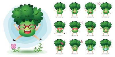 Cute mascot broccoli character set collection vector